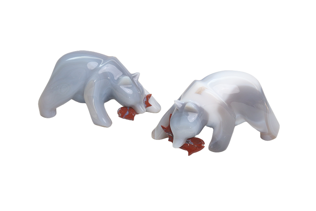 Agate Bear Eating Fish Carvings - Price per Piece
