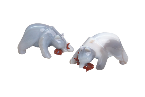 Agate Bear Eating Fish Carvings - Price per Piece