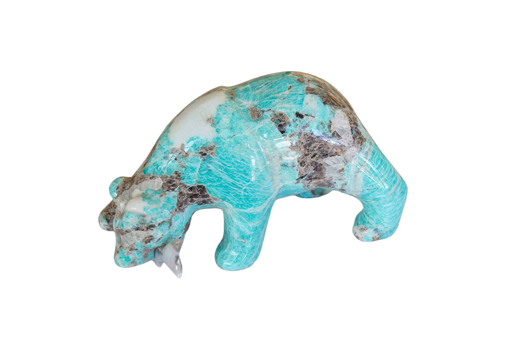 Amazonite Bear Eating Fish Carvings - Price per Piece