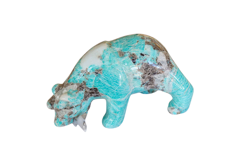 Amazonite Natural Hand-carved Bear Eating Fish gemstones from Madagascar. Madagascar Minerals. Mineral Resources Madagascar