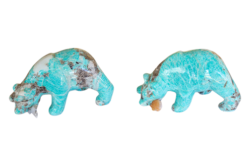 Amazonite Natural Hand-carved Bear Eating Fish gemstones from Madagascar. Madagascar Minerals. Mineral Resources Madagascar