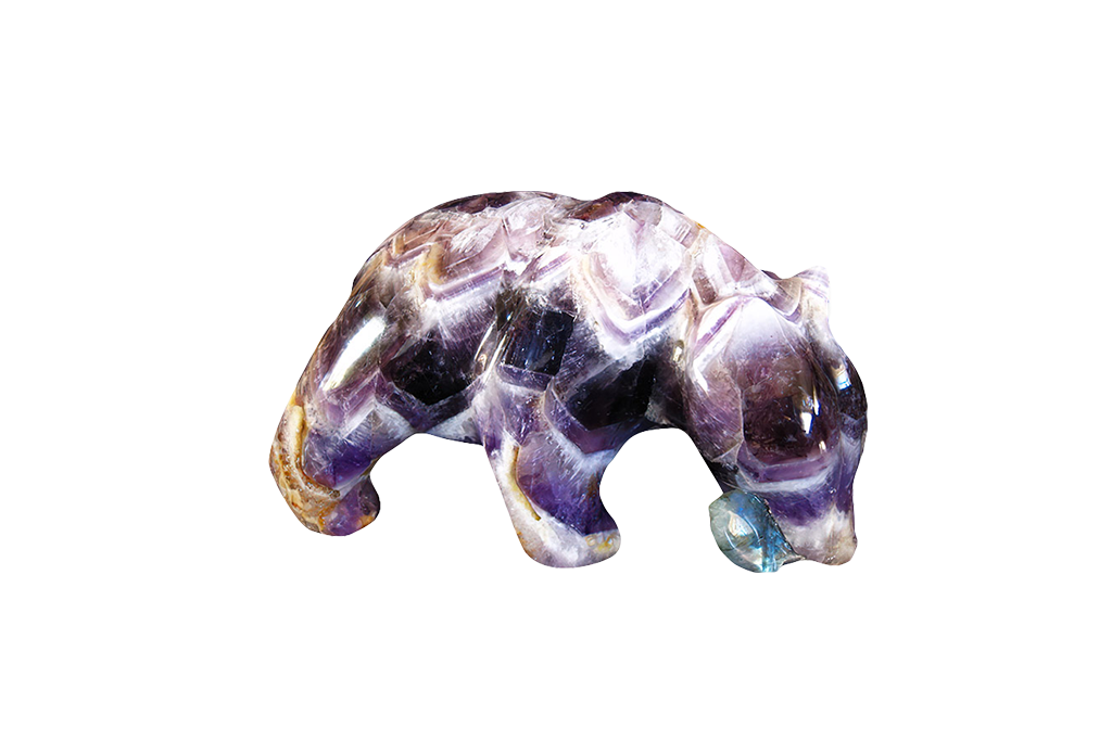 Amethyst Banded Bear Eating Fish Carvings - Price per Piece