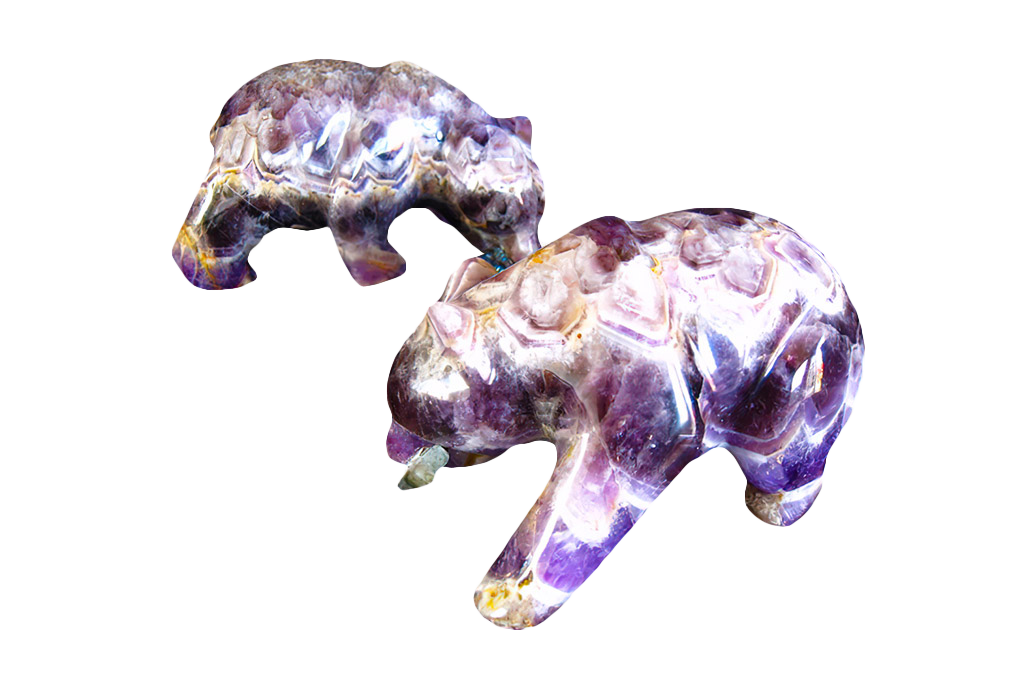 Amethyst Banded Bear Eating Fish Carvings - Price per Piece