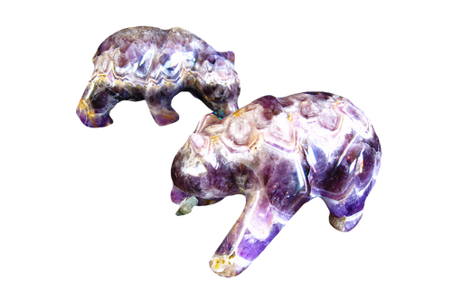 Amethyst Banded Bear Eating Fish Carvings - Price per Piece
