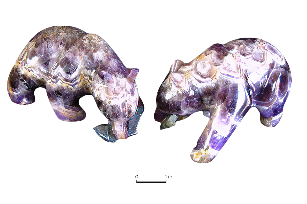 Amethyst Banded Bear Eating Fish Carvings - Price per Piece