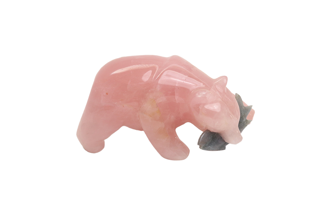 Rose Quartz Bear Eating Fish Carvings - Price per Piece