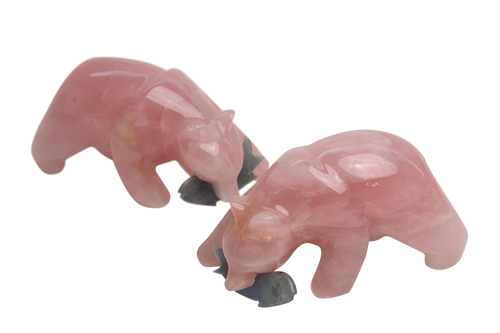 Rose Quartz Bear Eating Fish Carvings - Price per Piece