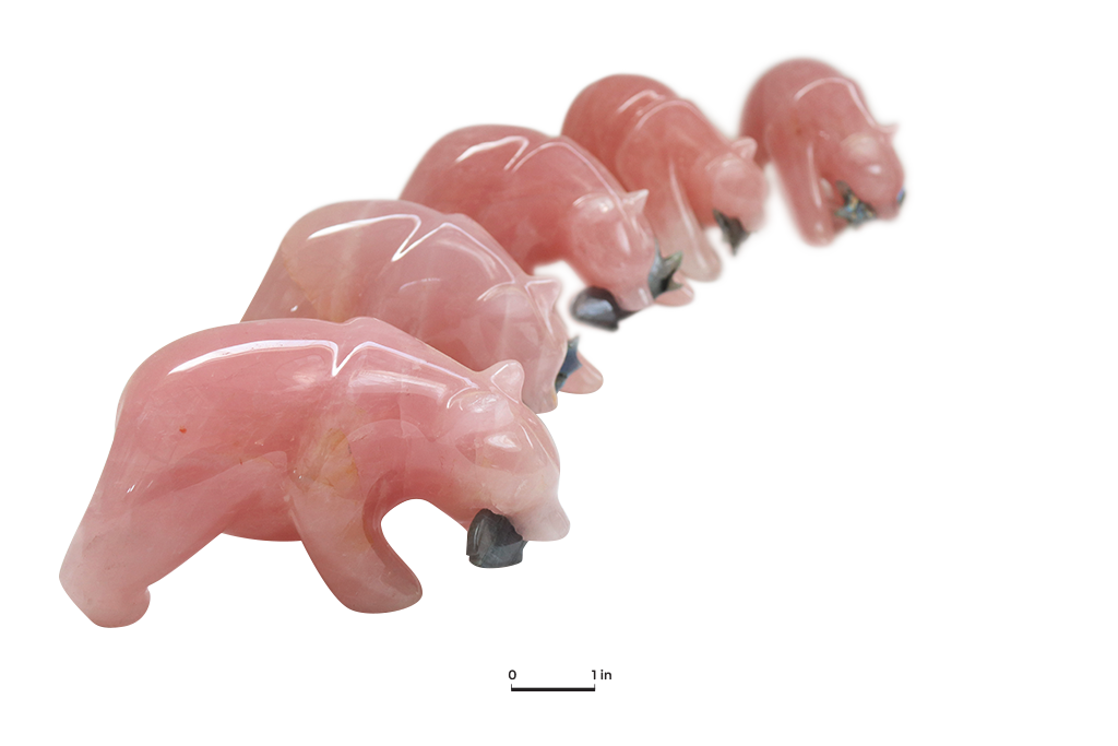 Rose Quartz Bear Eating Fish Carvings - Price per Piece