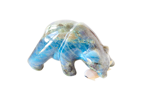 Labradorite Natural Hand-carved Bear Eating Fish gemstones from Madagascar. Madagascar Minerals. Mineral Resources Madagascar