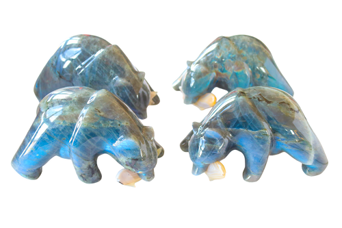 Labradorite Natural Hand-carved Bear Eating Fish gemstones from Madagascar. Madagascar Minerals. Mineral Resources Madagascar